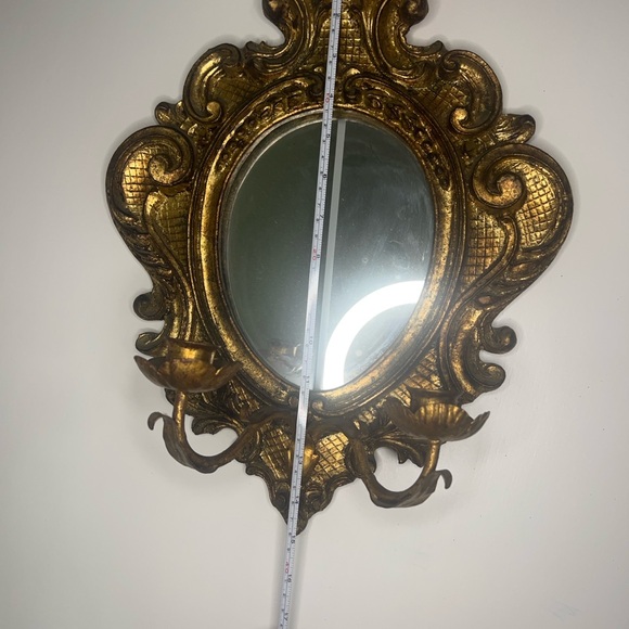 Vintage 19th century Gold Ornate Wall Mirror with 2 candles holder - Picture 4 of 5